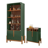 Conjunto Cristaleira E Bar Cosmic Verde Oliva Cedro