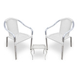 Conjunto De 2 Cadeiras Em Alumínio Paris E Mesa De Centro