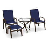 Conjunto De 2 Cadeiras Juquey Alumínio Marrom Tela Azul