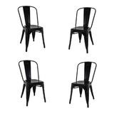 Conjunto De 4 Cadeiras Tolix Cadeira De Aço Preta Para Restaurante, Café, Bar.