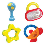 Conjunto De 4 Chocalhos Baby Bebês Brinquedo Interativo Buba