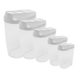 Conjunto De 5 Porta Mantimentos De Plastico Lyor Com Tampa Cor Transparente