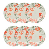 Conjunto De 6 Pratos Rasos Holambra 24cm Off-white E Rosa Biona