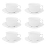 Conjunto De 6 Xícaras Grandes Com Pires Flamingo White 240ml Branco Oxford