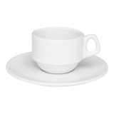 Conjunto De 6 Xícaras Pequenas Empilháveis Com Pires 75ml Branco Oxford