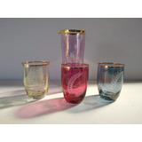 Conjunto De Caipirinha Em Vidro Colorido 3 Copos + Jarra