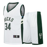 Conjunto De Camisetas De Basquete Bordadas Bucks No. 34
