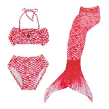 Conjunto De Cauda De Sereia E Bikini Infantil 3 Peças