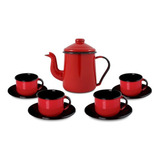 Conjunto De Chá Café Branco Laranja Vermelho Modelo Antigo