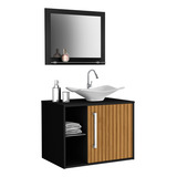 Conjunto De Gabinete Com Cuba E Espelho Baden Preto Ripado
