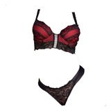 Conjunto De Lingerie Sensual Luxo Cropped Com Bojo E Renda