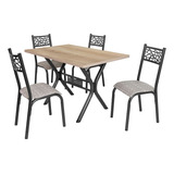 Conjunto De Mesa Ciplafe Jade X 4 Cadeiras Tampo 1,20m Cv Cp Cor Junco Manteiga Desenho Do Tecido Das Cadeiras Junco Manteiga