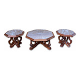 Conjunto De Mesa De Centro E Mesas Laterais Maciça Cerejeira