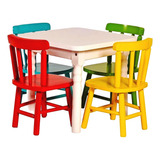 Conjunto De Mesa Infantil 60x60 Com 4 Cadeiras Colorida