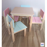 Conjunto De Mesa Infantil Com 4 Cadeiras Madeira Mdf 60x60