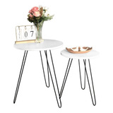 Conjunto De Mesinhas De Canto Lateral Apoio Redonda Hairpin