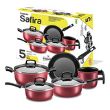Conjunto De Panelas Antiaderente Safira Cereza 5 Peças Tampa Vidro