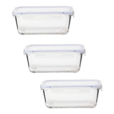 Conjunto De Potes De Vidro Hermético 3 Pçs 1,5 Litro Marmita