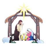 Conjunto De Presépio De Natal Ao Ar Livre Da Noite Santa