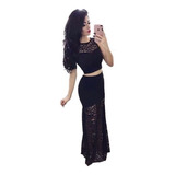 Conjunto De Renda Feminino Formatura Cropped E Saia Longa 