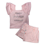 Conjunto De Roupa Infantil Blusa E Shorts/saia -tam. 4 A 14