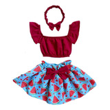 Conjunto De Saia E Croped Infantil Vermelho Melancia 