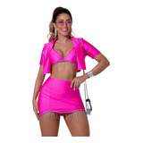 Conjunto De Saia Top E Blaser Brilho Festa Glamour Luxo