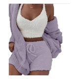 Conjunto De Shorts Com Capuz De Pijama De Pelúcia