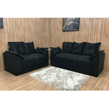 Conjunto De Sofá 2 E 3 Lugares Paris Suede Preto