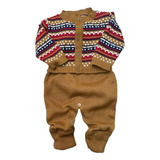 Conjunto De Tricô Menino Casaco Macacão Jardineira Bebê Baby