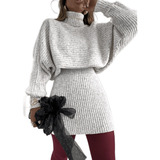Conjunto De Tricot Mousse Saia E Blusa Gola Alta Inverno