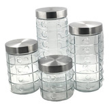 Conjunto De Vidro Incolor Tampa Inox Porta Mantimentos