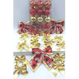 Conjunto Decoração Árvore Natal Bolas Laços Com 36 Itens