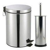Conjunto Decorativo Limpeza Lixeira Inox C/ Escova Sanitária