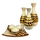 Conjunto Enfeite Ceramica Trio Vasos Centro Mesa Decorativo Cor Boliche Gelo Mármore
