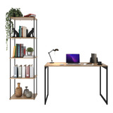 Conjunto Escrivaninha Home Office 90cm E Estante Industrial
