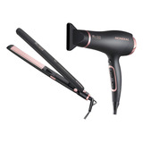 Conjunto Especial Black Rose Kt-90 Com Prancha Alisadora E Secador Preto E Rosé Mondial 127v