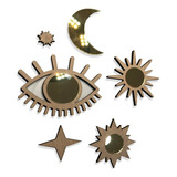 Conjunto Espelho Místico Celestial Esotérico Decorativo Cor Da Moldura Cru / Ouro