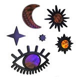 Conjunto Espelho Místico Celestial Esotérico Decorativo Cor Da Moldura Preto