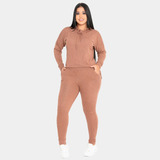 Conjunto Feminino Blusa Com Capuz Manga Longa Calça C/ Bolso