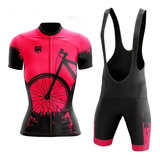 Conjunto Feminino Bretelle Camisa Ciclismo Gpx Bike Pink