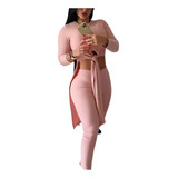 Conjunto Feminino Canelado Luxo Blusa Bata Cobre Bumbum 