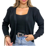 Conjunto Feminino Casaco Suéter De Tricô