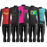 Conjunto Feminino Ciclismo Calça De Gel E Camisa Manga Longa