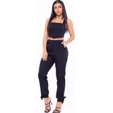 Conjunto Feminino Cropped E Calça Laço Em Tecido Alfaiataria