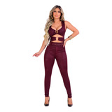 Conjunto Feminino De Cirre Cropped E Calça Montaria Balada