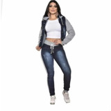Conjunto Feminino Jaqueta Jeans Com Moletom Mas A Calça 