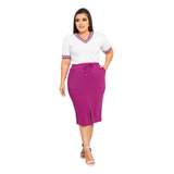 Conjunto Feminino Moletinho Saia Midi Com Fenda Premium