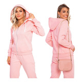 Conjunto Feminino Moletom Flanelado Capuz Inverno Promocao