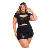 Conjunto Feminino Plus Size Short Saia E Blusa Manguinha 